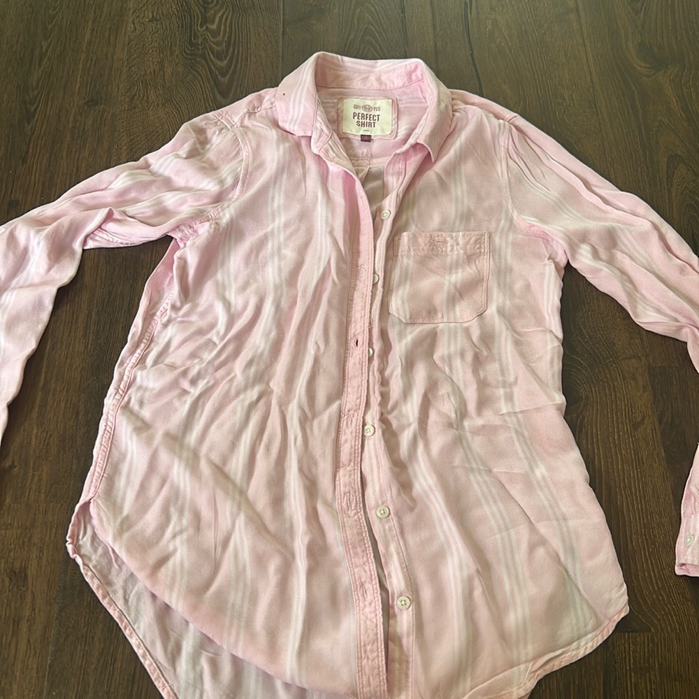 pink linen striped shirt